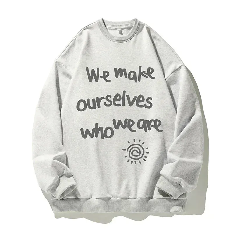 Wiaofellas  -  Brand Letter Print Sweatshirts Man O Neck Autumn Winter New Casual Sweatshirts for Couples Baggy Retro Streetwear