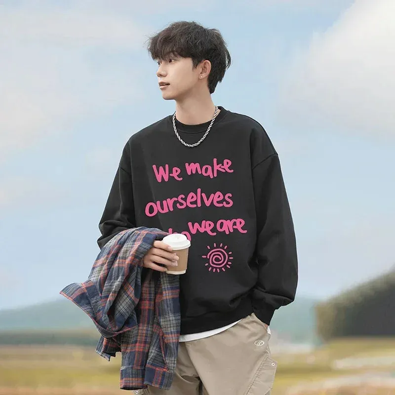 Wiaofellas  -  Brand Letter Print Sweatshirts Man O Neck Autumn Winter New Casual Sweatshirts for Couples Baggy Retro Streetwear