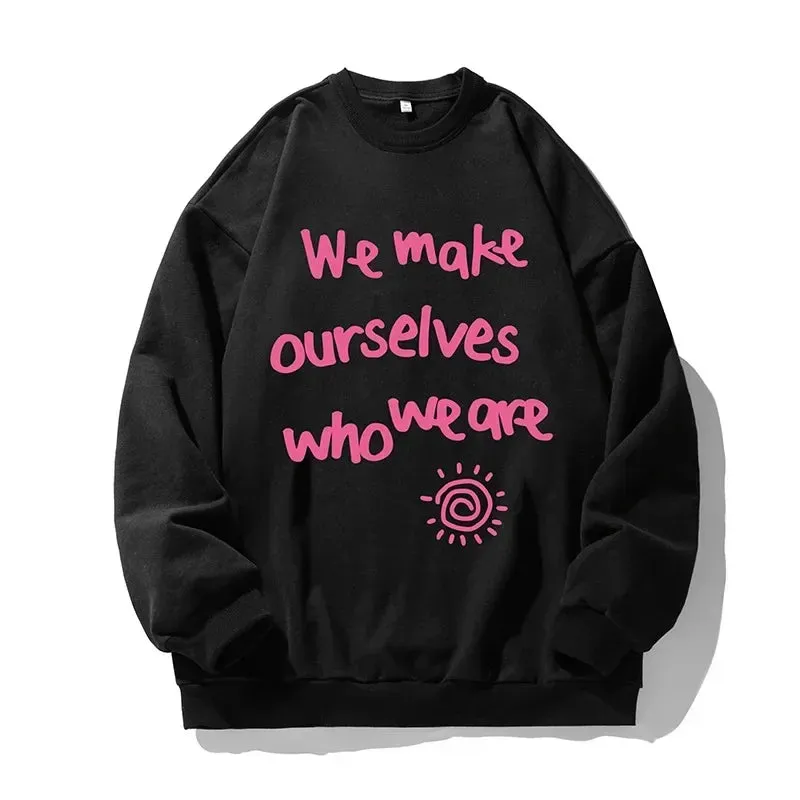 Wiaofellas  -  Brand Letter Print Sweatshirts Man O Neck Autumn Winter New Casual Sweatshirts for Couples Baggy Retro Streetwear