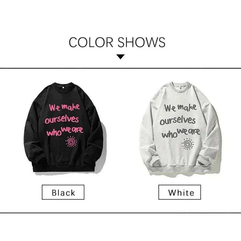 Wiaofellas  -  Brand Letter Print Sweatshirts Man O Neck Autumn Winter New Casual Sweatshirts for Couples Baggy Retro Streetwear