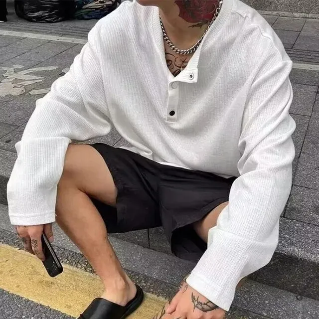 Wiaofellas Spring Autumn Solid Round Neck Sweatshirts Casual Button-up Basic Pullover Sweat-shirt Streetwear Long Sleeve Hoodies Tops