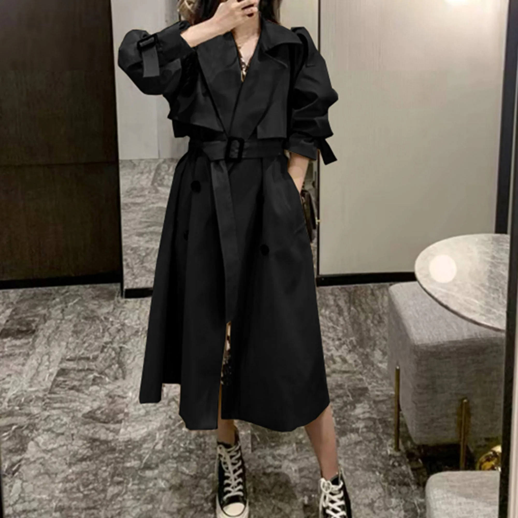 Women Trendy Trench Coat, Double Breasted Coat,  Elegant Oversize Trench Coat