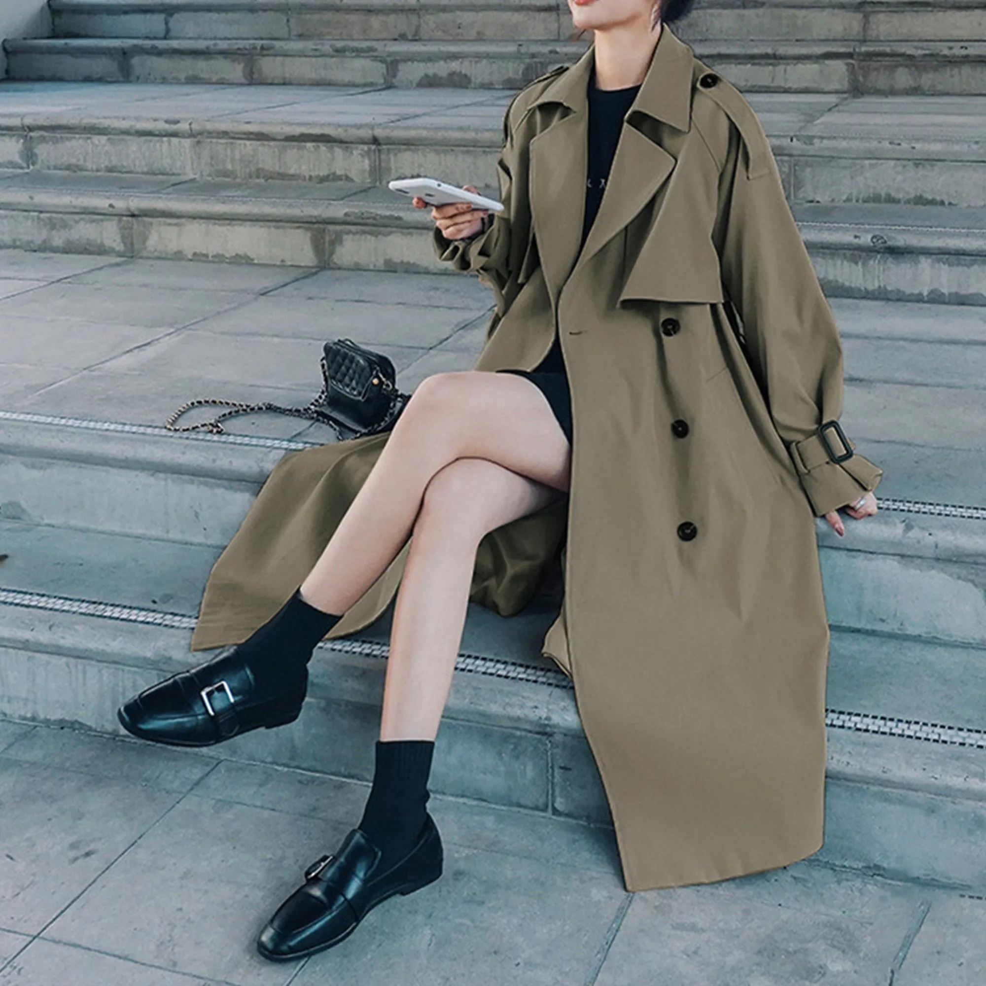 Women Trendy Trench Coat, Double Breasted Coat,  Elegant Oversize Trench Coat