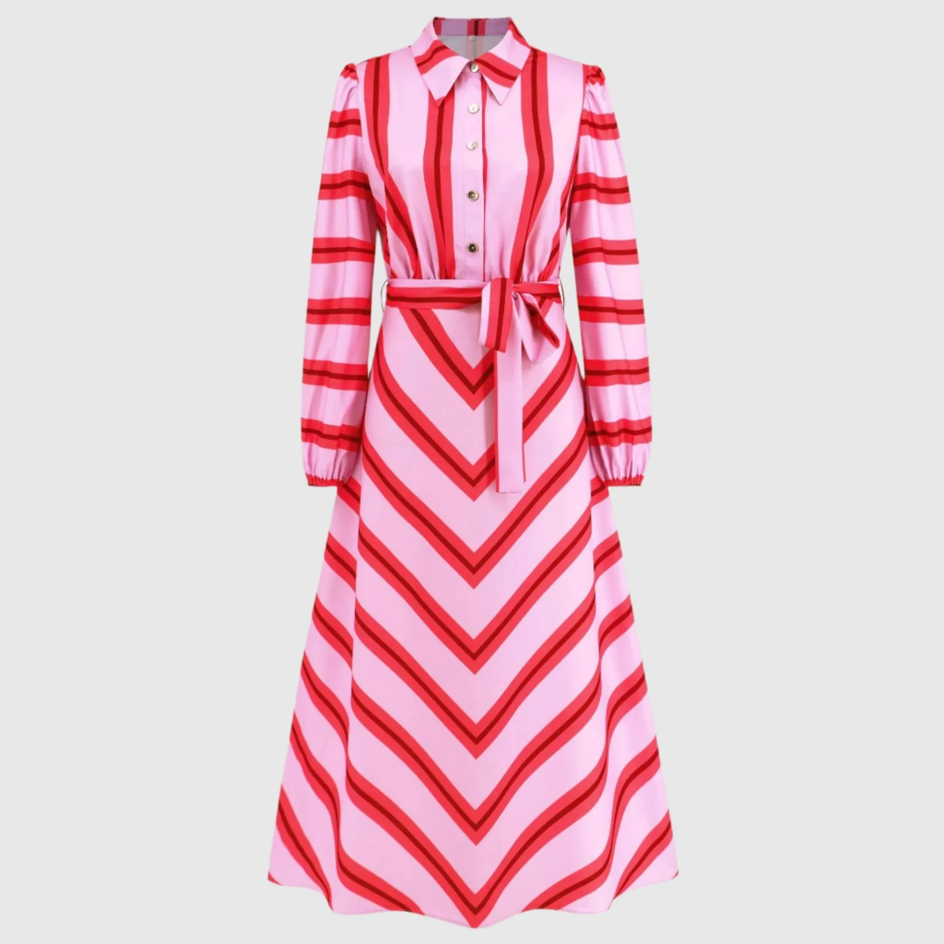 Women's Casual Colorful Stripes Slim-fit Shirt Dress with Belt