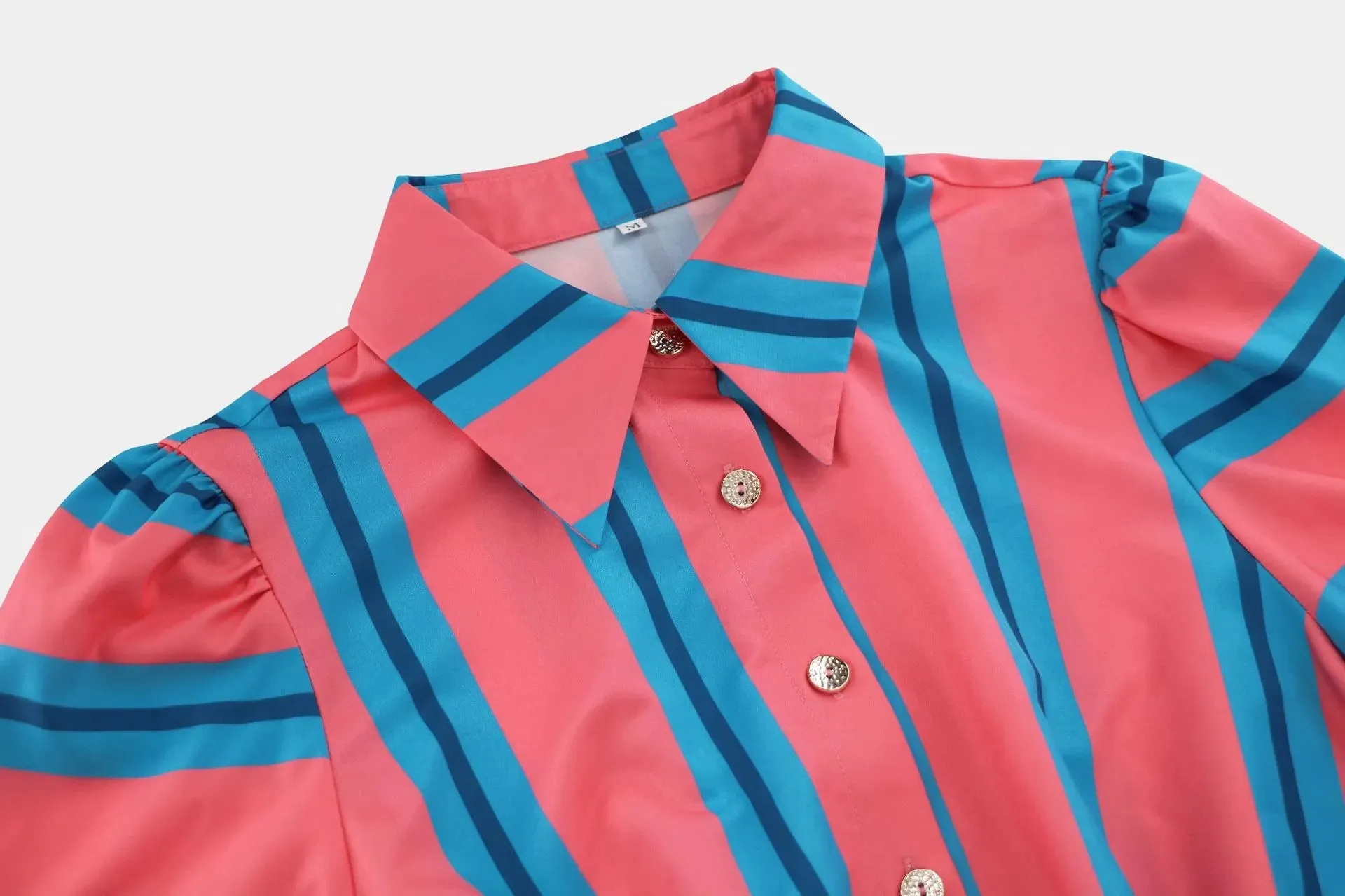 Women's Casual Colorful Stripes Slim-fit Shirt Dress with Belt