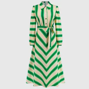 Women's Casual Colorful Stripes Slim-fit Shirt Dress with Belt