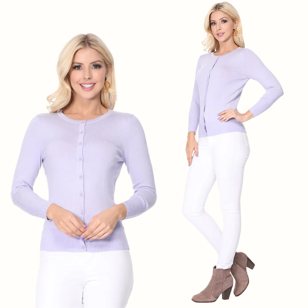YEMAK Women's 3/4 Sleeve Crewneck Cardigan Sweater CO079PL PLUS size (1X-3X) Color (2 of 2)