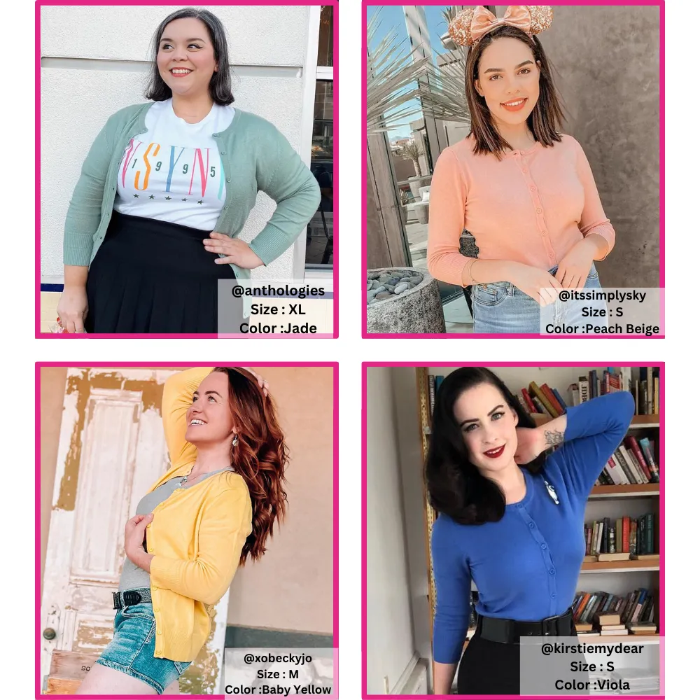 YEMAK Women's 3/4 Sleeve Crewneck Cardigan Sweater CO079PL PLUS size (1X-3X) Color (2 of 2)