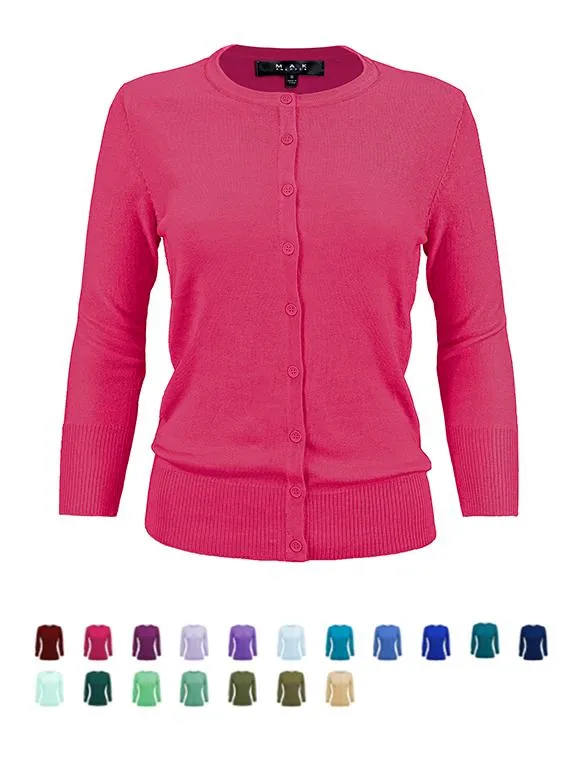 YEMAK Women's 3/4 Sleeve Crewneck Cardigan Sweater CO079PL PLUS size (1X-3X) Color (2 of 2)