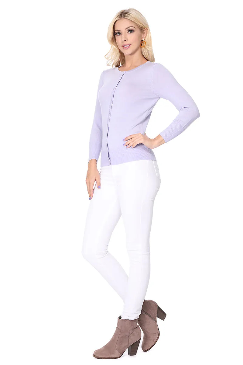 YEMAK Women's 3/4 Sleeve Crewneck Cardigan Sweater CO079PL PLUS size (1X-3X) Color (2 of 2)