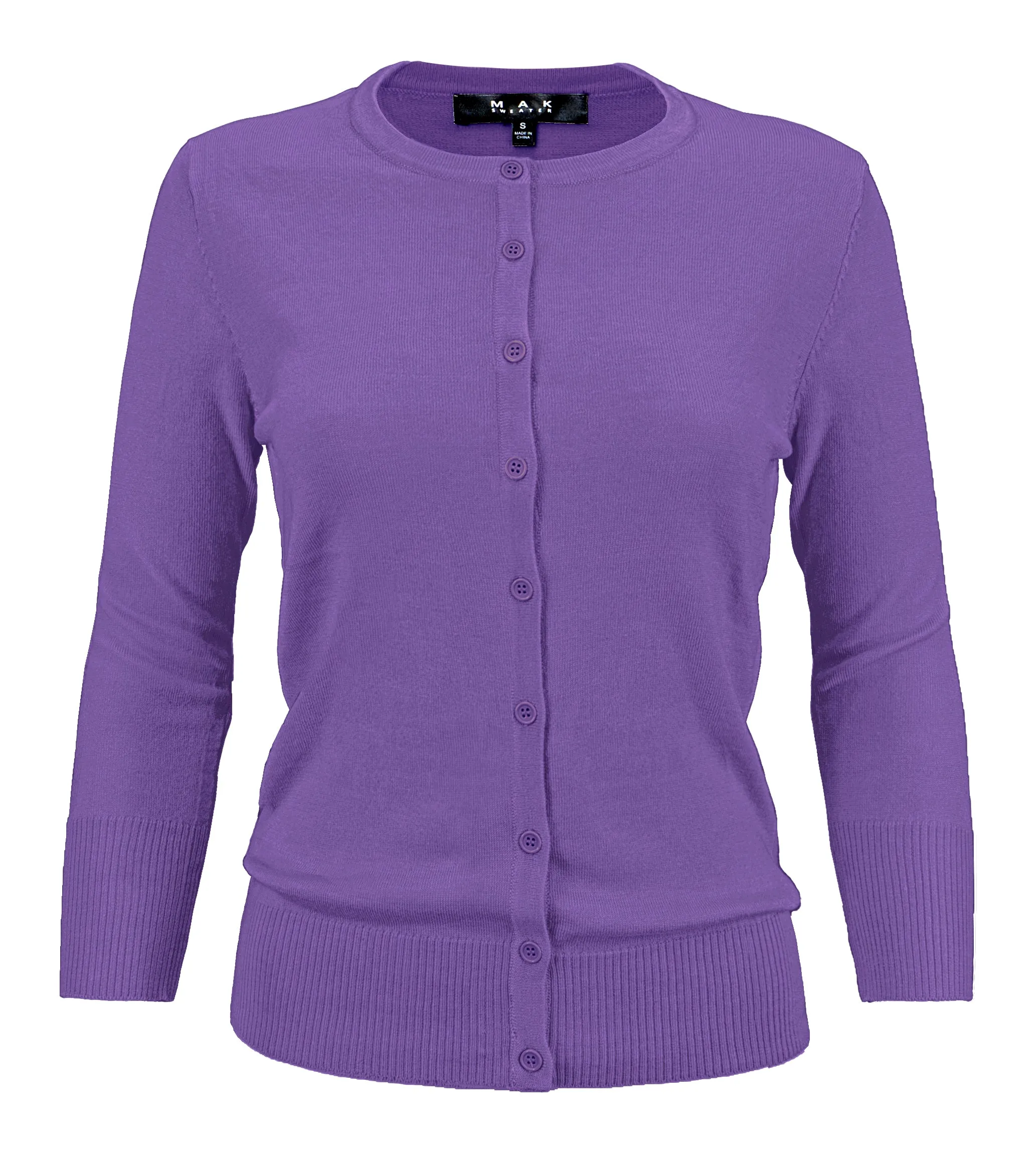 YEMAK Women's 3/4 Sleeve Crewneck Cardigan Sweater CO079PL PLUS size (1X-3X) Color (2 of 2)