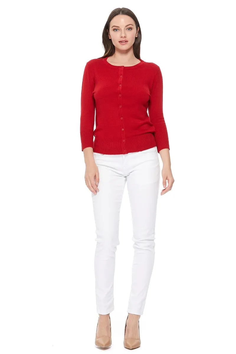 YEMAK Women's 3/4 Sleeve Crewneck Cardigan Sweater CO079PL PLUS size (1X-3X) Color (2 of 2)