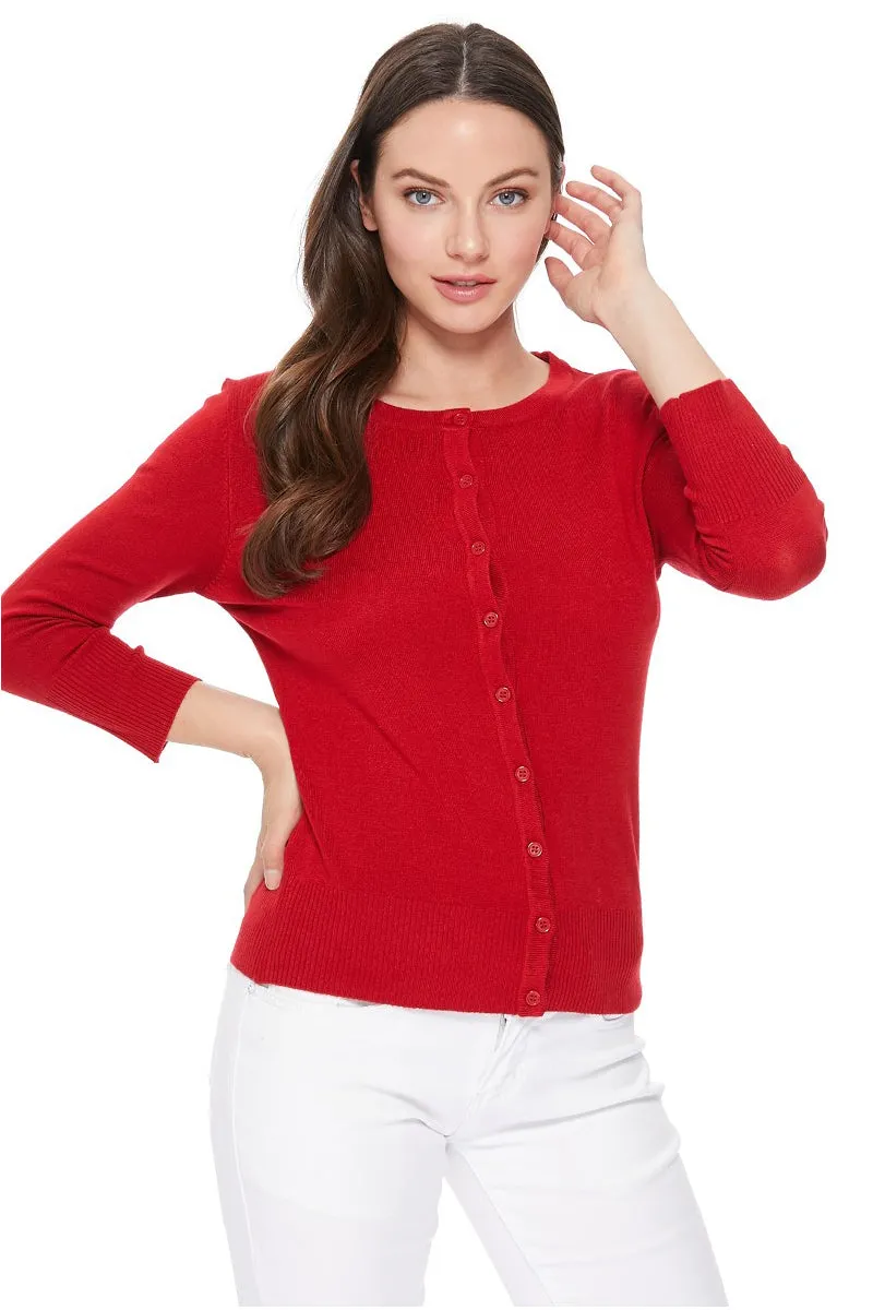 YEMAK Women's 3/4 Sleeve Crewneck Cardigan Sweater CO079PL PLUS size (1X-3X) Color (2 of 2)