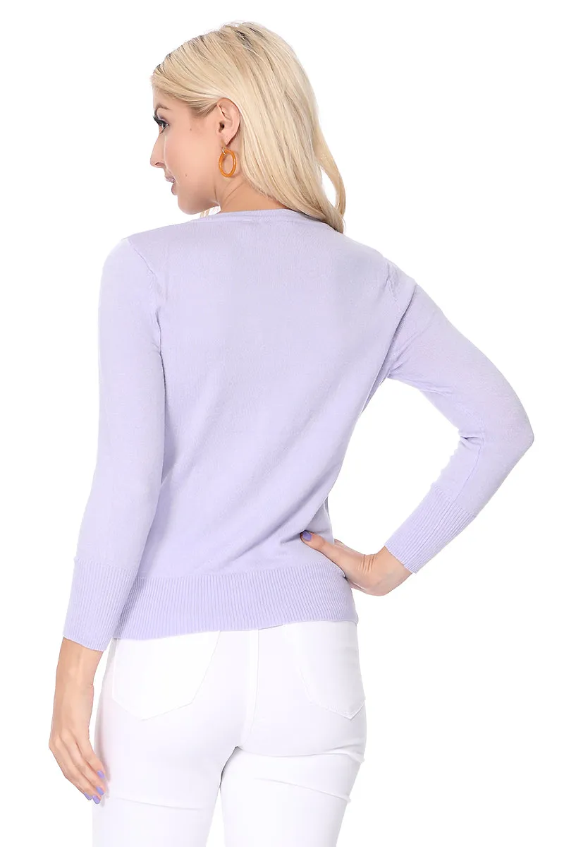 YEMAK Women's 3/4 Sleeve Crewneck Cardigan Sweater CO079PL PLUS size (1X-3X) Color (2 of 2)