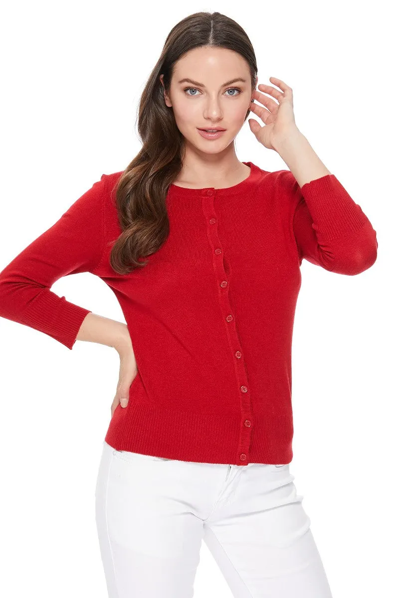 YEMAK Women's 3/4 Sleeve Crewneck Cardigan Sweater CO079PL PLUS size (1X-3X) Color (2 of 2)