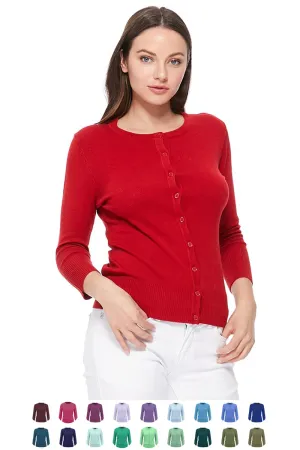YEMAK Women's 3/4 Sleeve Crewneck Cardigan Sweater CO079PL PLUS size (1X-3X) Color (2 of 2)
