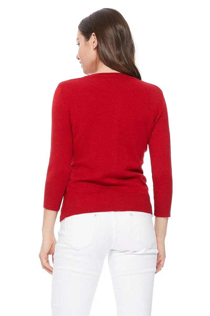 YEMAK Women's 3/4 Sleeve Crewneck Cardigan Sweater CO079PL PLUS size (1X-3X) Color (2 of 2)