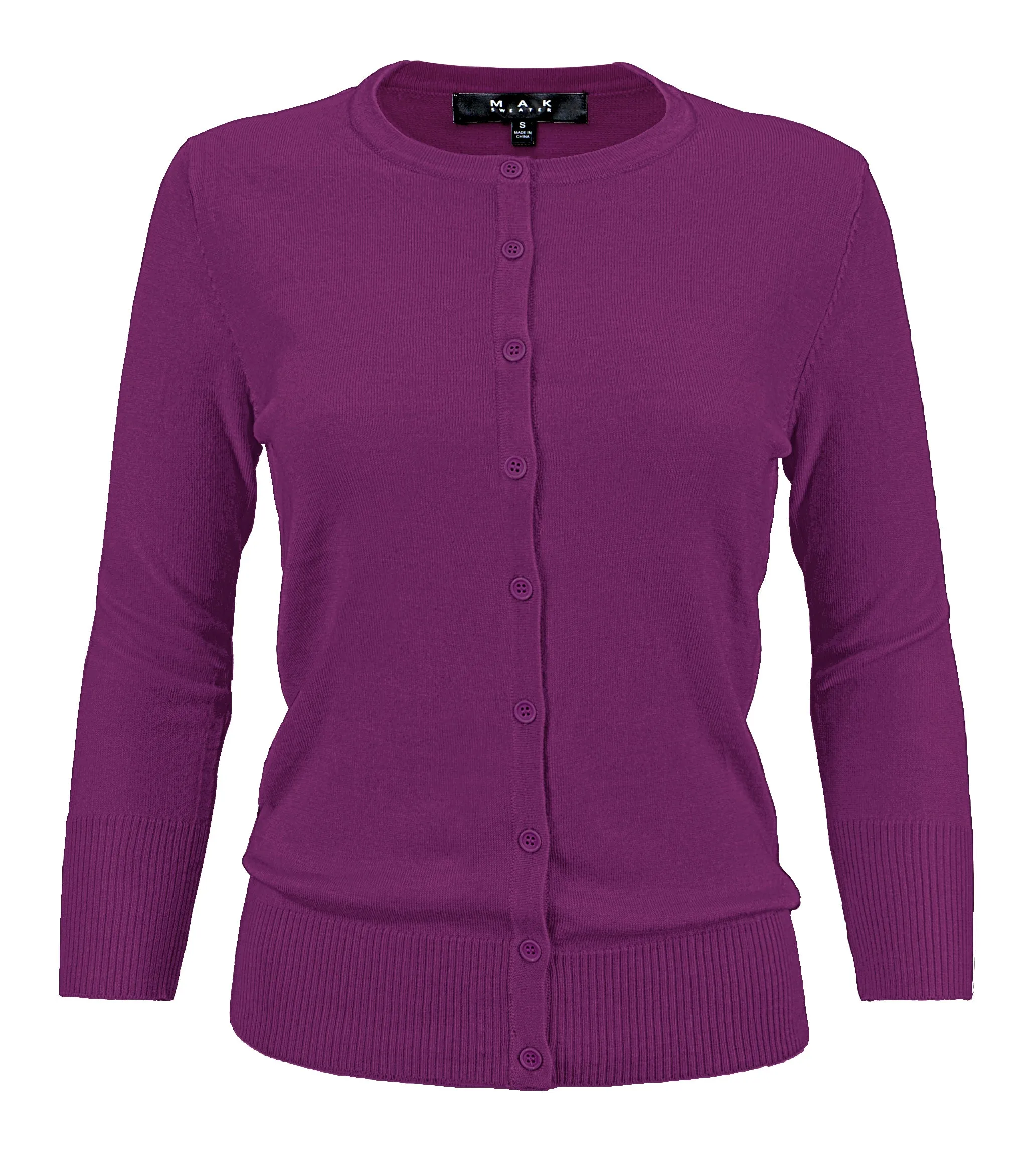 YEMAK Women's 3/4 Sleeve Crewneck Cardigan Sweater CO079PL PLUS size (1X-3X) Color (2 of 2)