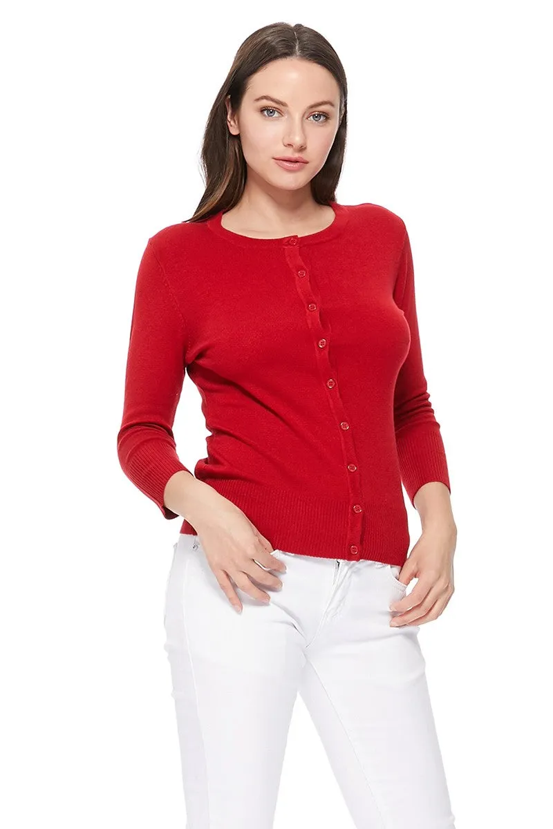 YEMAK Women's 3/4 Sleeve Crewneck Cardigan Sweater CO079PL PLUS size (1X-3X) Color (2 of 2)
