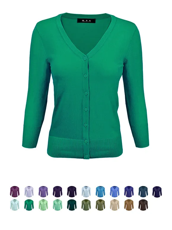 YEMAK Women's 3/4 Sleeve V-Neck Cardigan Sweater CO078PL (1X-3X) PLUS size Option (2 of 2)