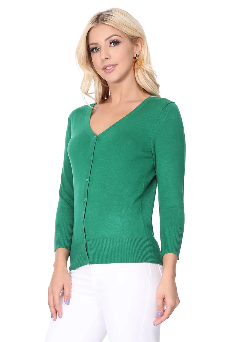 YEMAK Women's 3/4 Sleeve V-Neck Cardigan Sweater CO078PL (1X-3X) PLUS size Option (2 of 2)