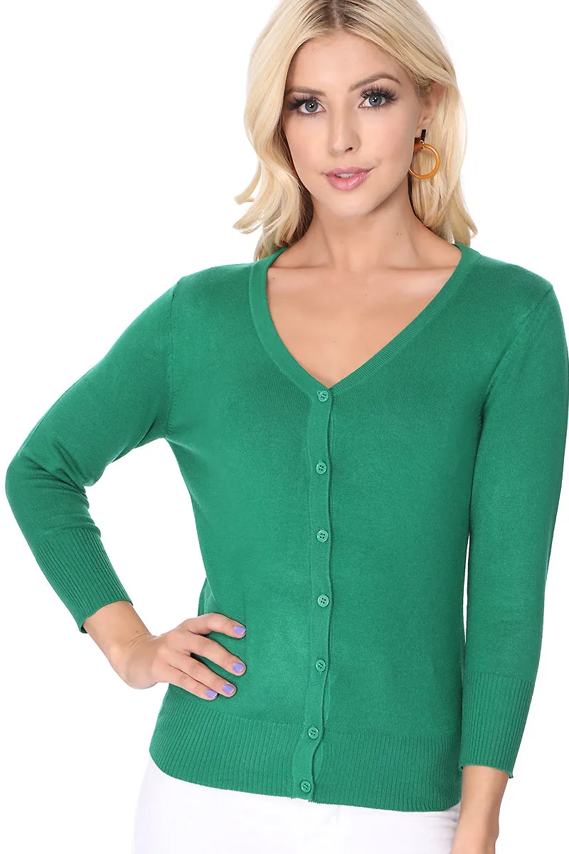 YEMAK Women's 3/4 Sleeve V-Neck Cardigan Sweater CO078PL (1X-3X) PLUS size Option (2 of 2)