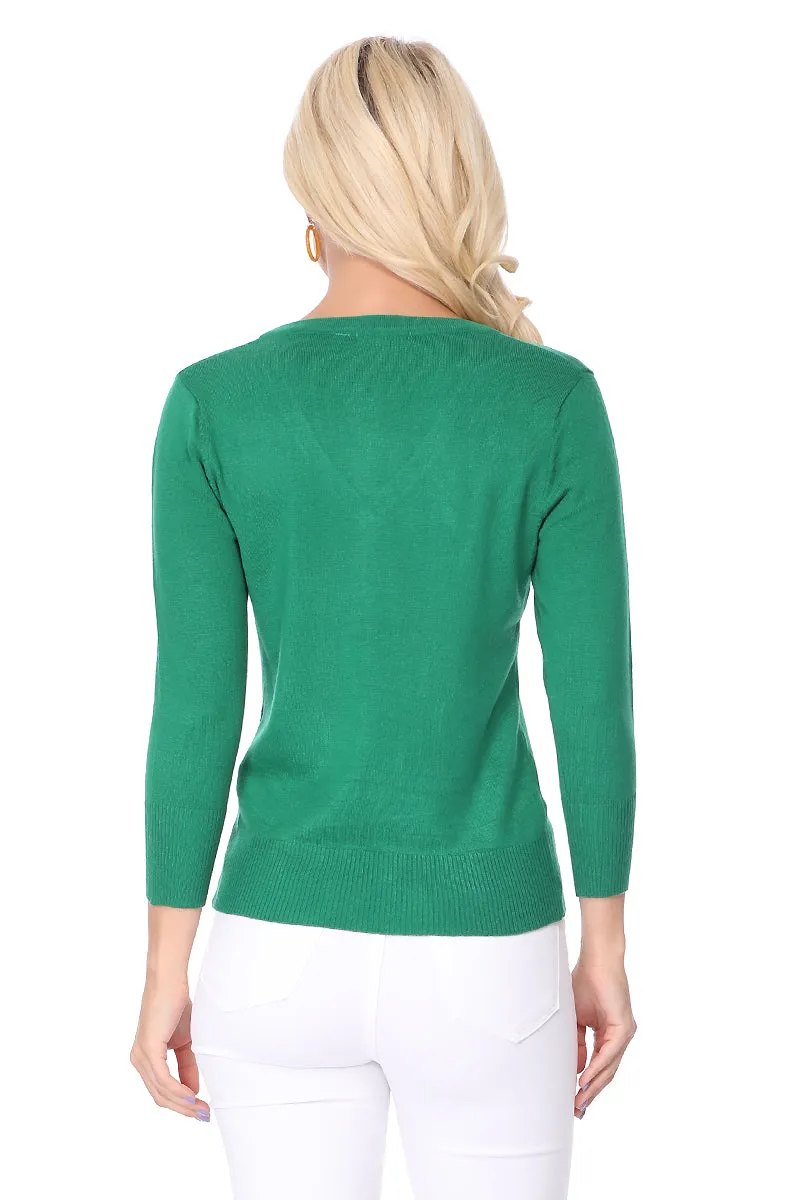 YEMAK Women's 3/4 Sleeve V-Neck Cardigan Sweater CO078PL (1X-3X) PLUS size Option (2 of 2)