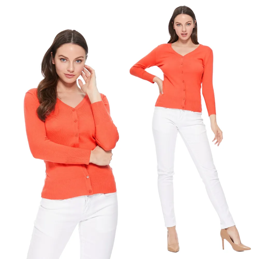 YEMAK Women's 3/4 Sleeve V-Neck Cardigan Sweater CO078PL (1X-3X) PLUS size Option (2 of 2)