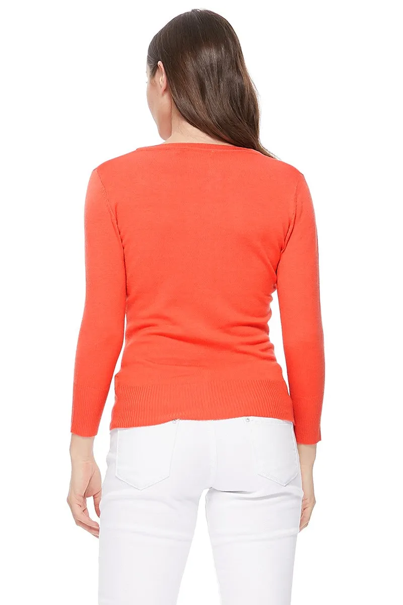 YEMAK Women's 3/4 Sleeve V-Neck Cardigan Sweater CO078PL (1X-3X) PLUS size Option (2 of 2)