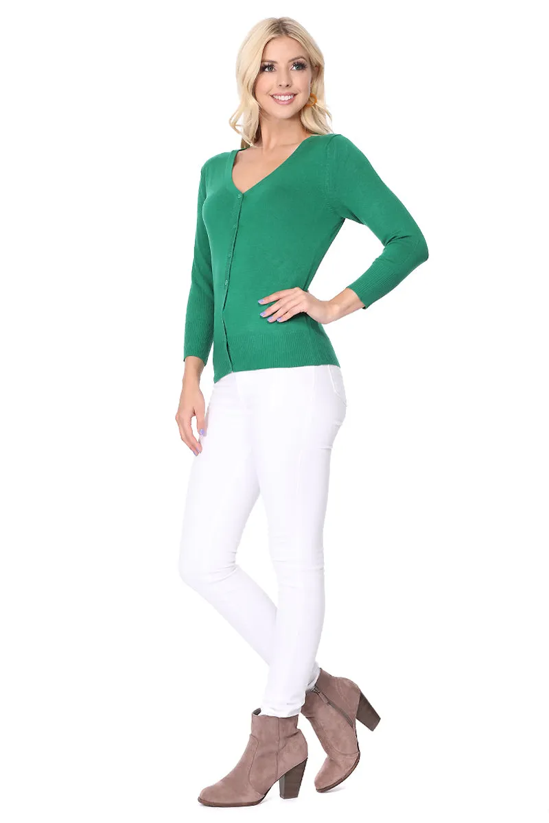 YEMAK Women's 3/4 Sleeve V-Neck Cardigan Sweater CO078PL (1X-3X) PLUS size Option (2 of 2)