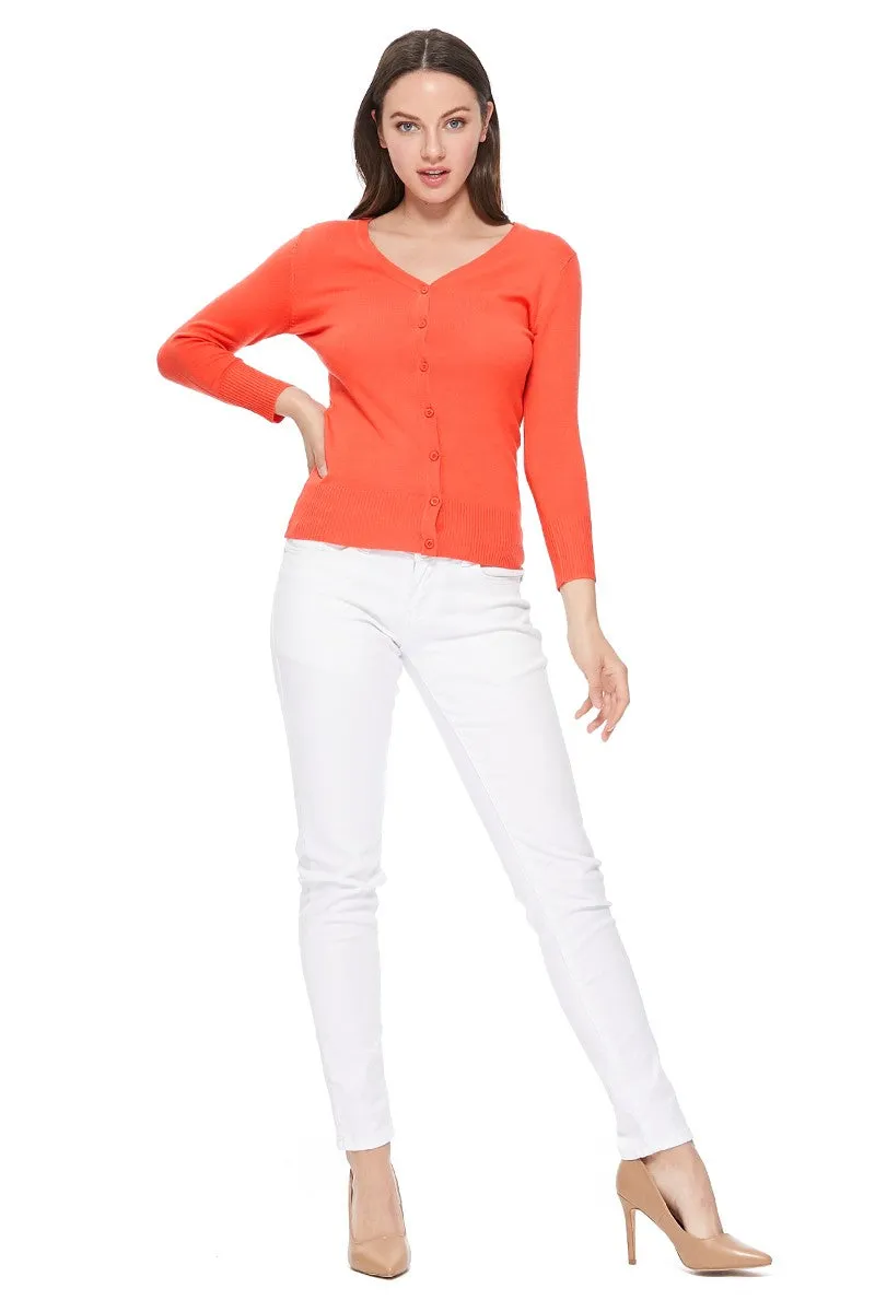 YEMAK Women's 3/4 Sleeve V-Neck Cardigan Sweater CO078PL (1X-3X) PLUS size Option (2 of 2)